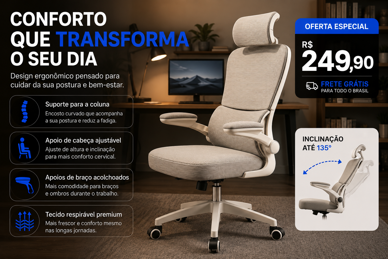 Cadeira ergonômica BUMMES em ambiente de home office